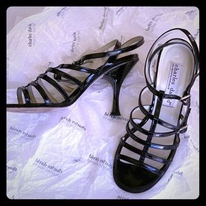 Blk Patent High-Heeled sandals by Charles David